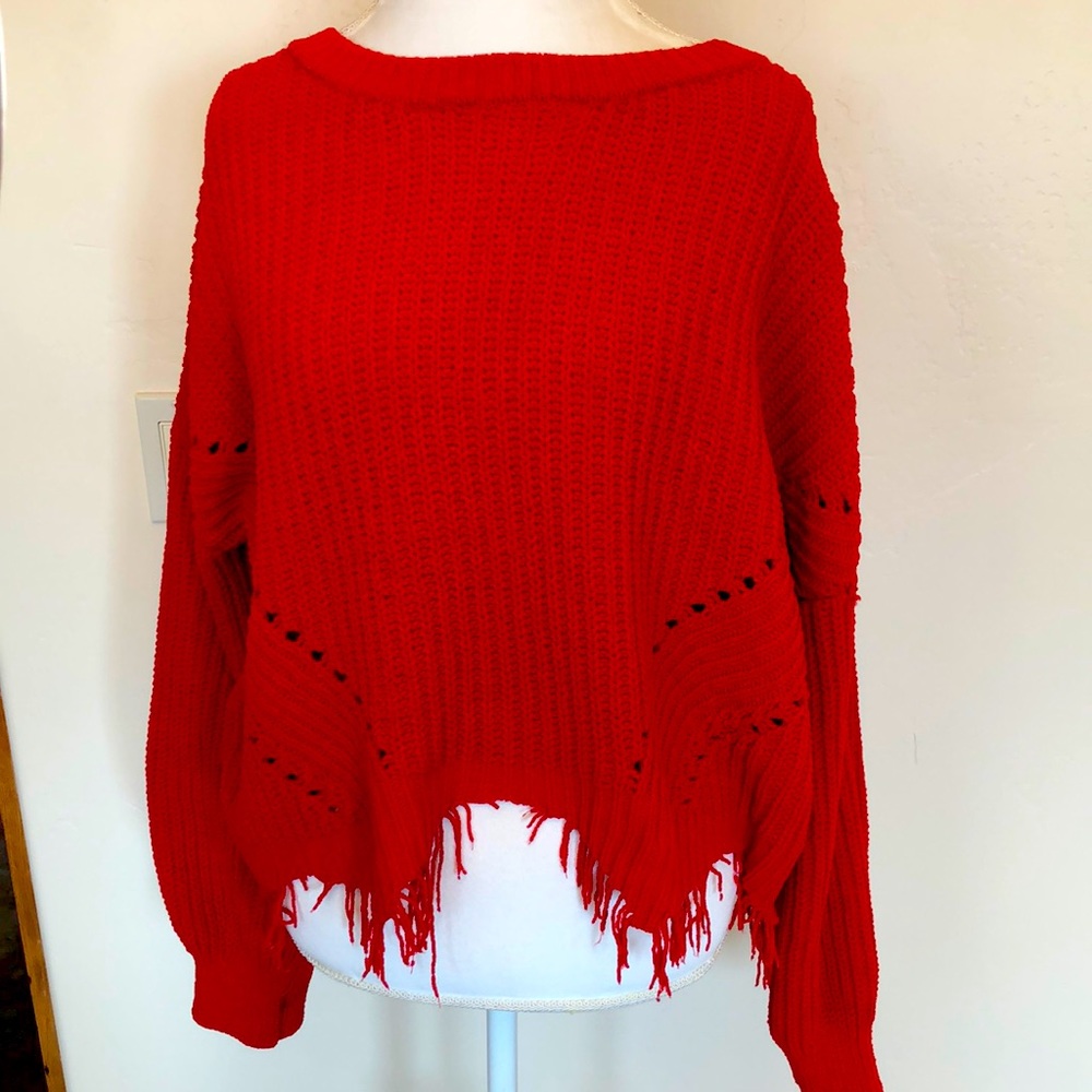Plus Size Beautiful No Boundaries Red Distressed Sweater- NWOT